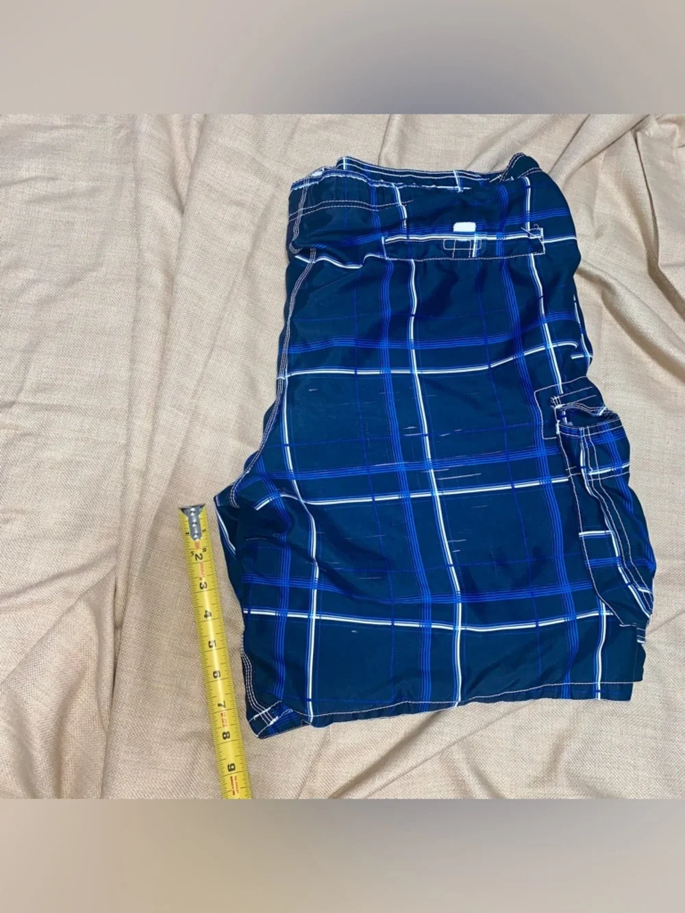 🏄‍♂️OP Men’s XL Blue Plaid Swim Trunks Cargo Board Shorts EUC